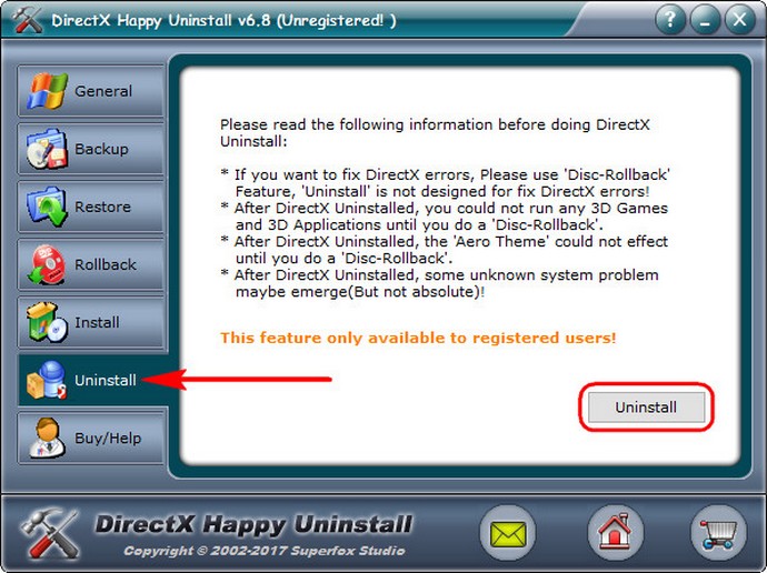 Удаление ДиректХ - DirectX Happy Uninstall